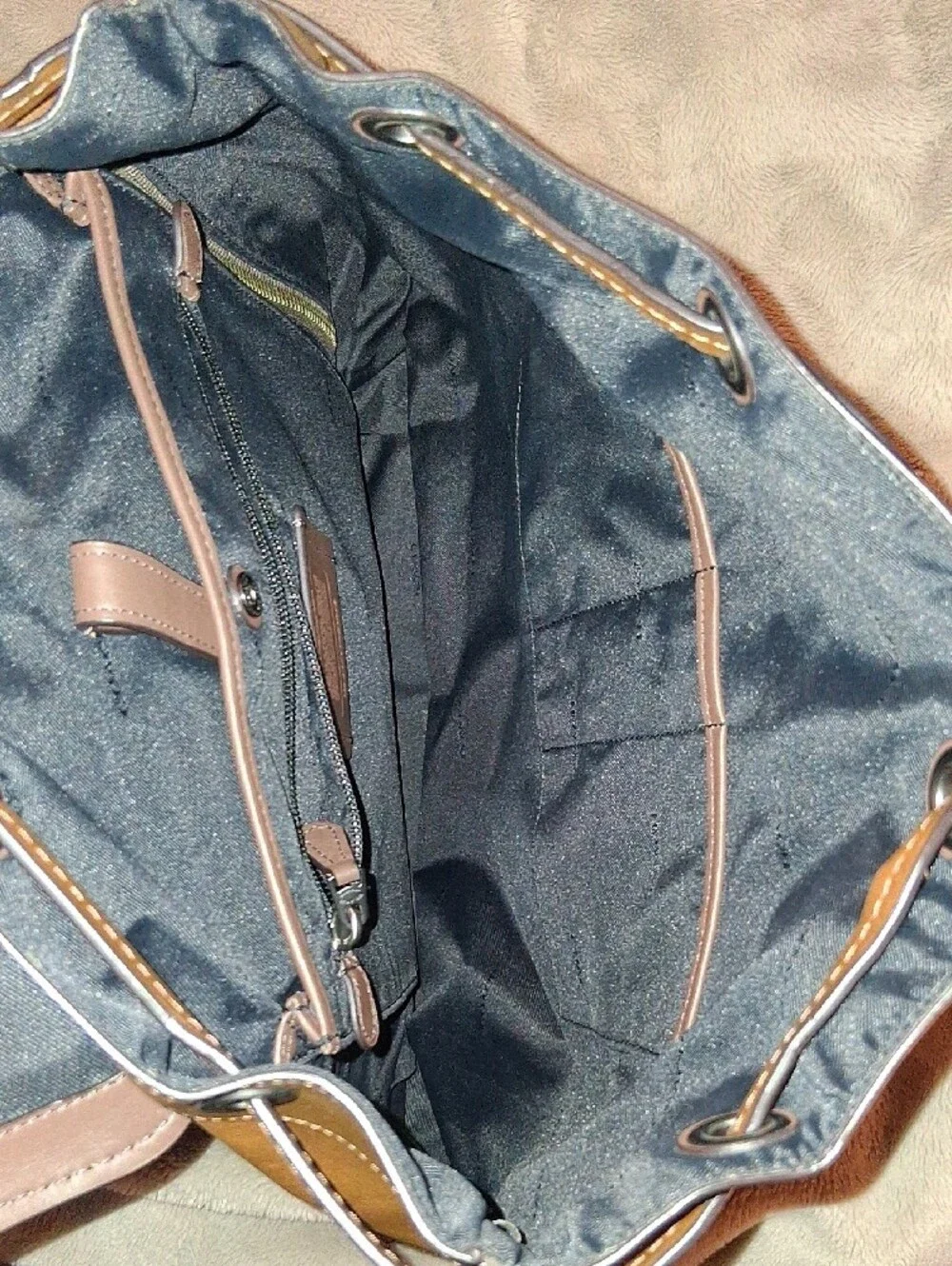 Coach Brown Leather Men's Backpack with Buckle Front Pocket and Hook Closure